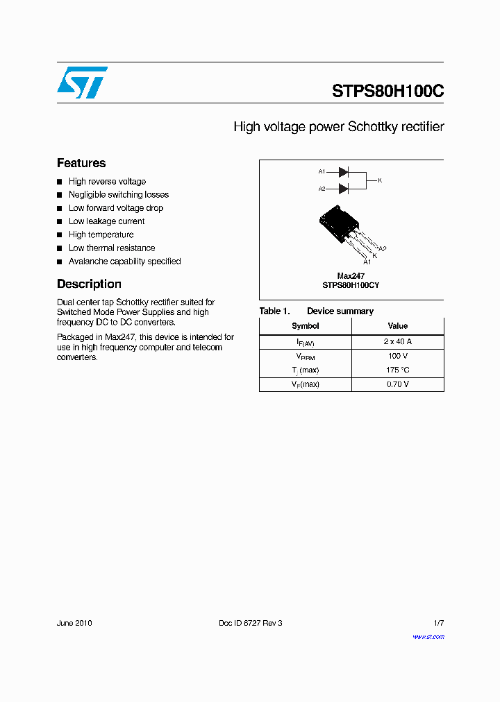 STPS80H100C10_4696620.PDF Datasheet