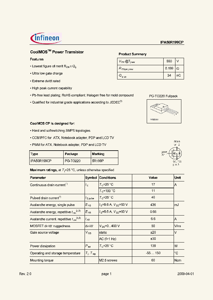 IPA50R199CP_4700182.PDF Datasheet