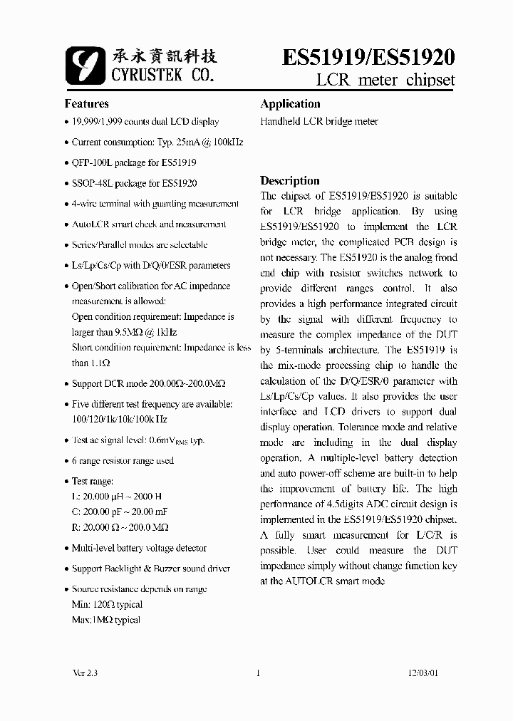 ES51919_4700749.PDF Datasheet Download --- IC-ON-LINE