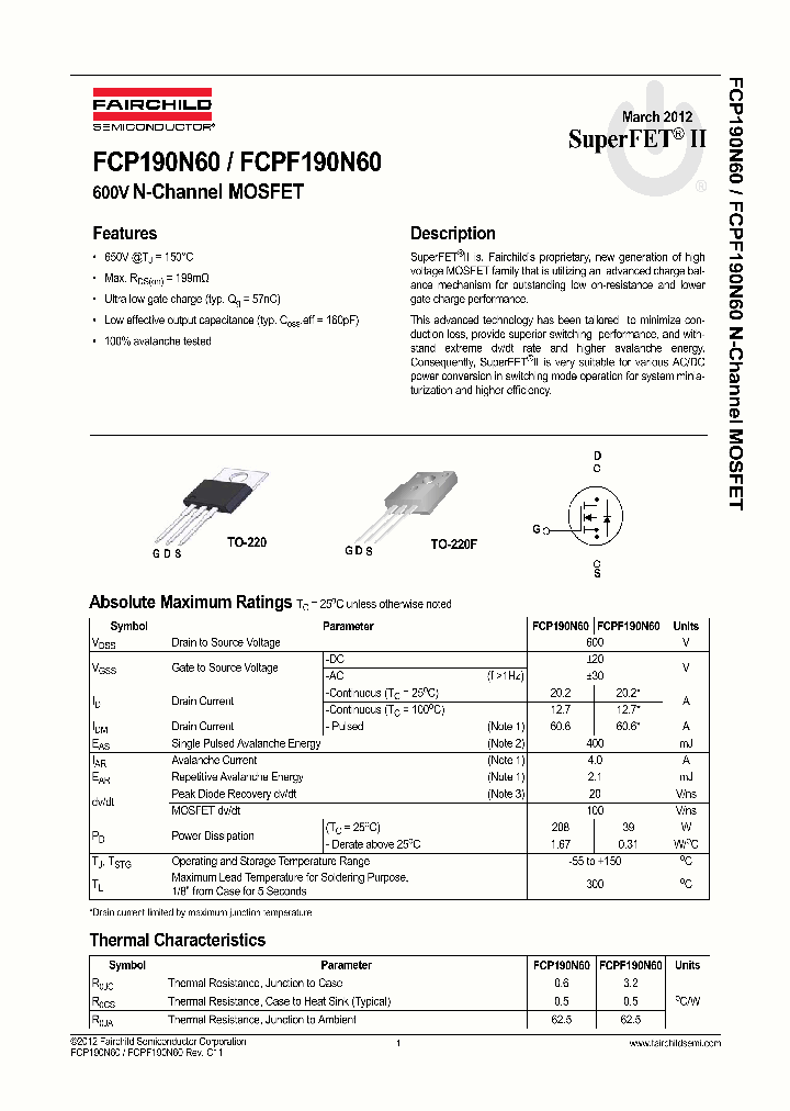 FCPF190N60_4711219.PDF Datasheet