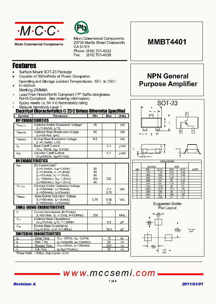 MMBT4401-TP_4763735.PDF Datasheet Download --- IC-ON-LINE