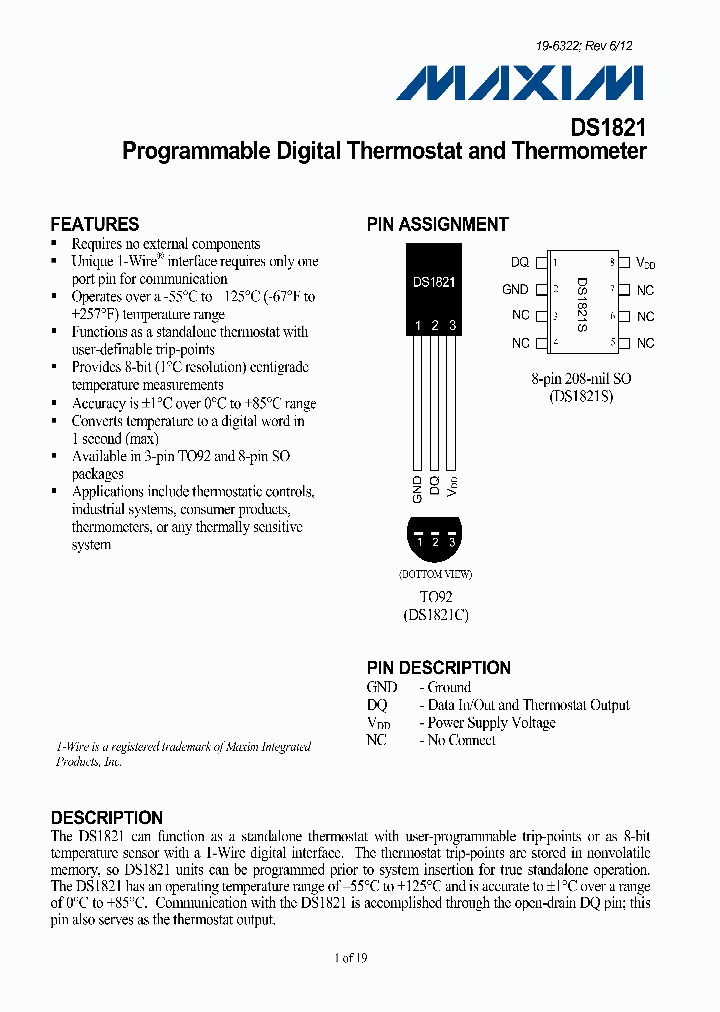 DS1821_4789182.PDF Datasheet Download --- IC-ON-LINE