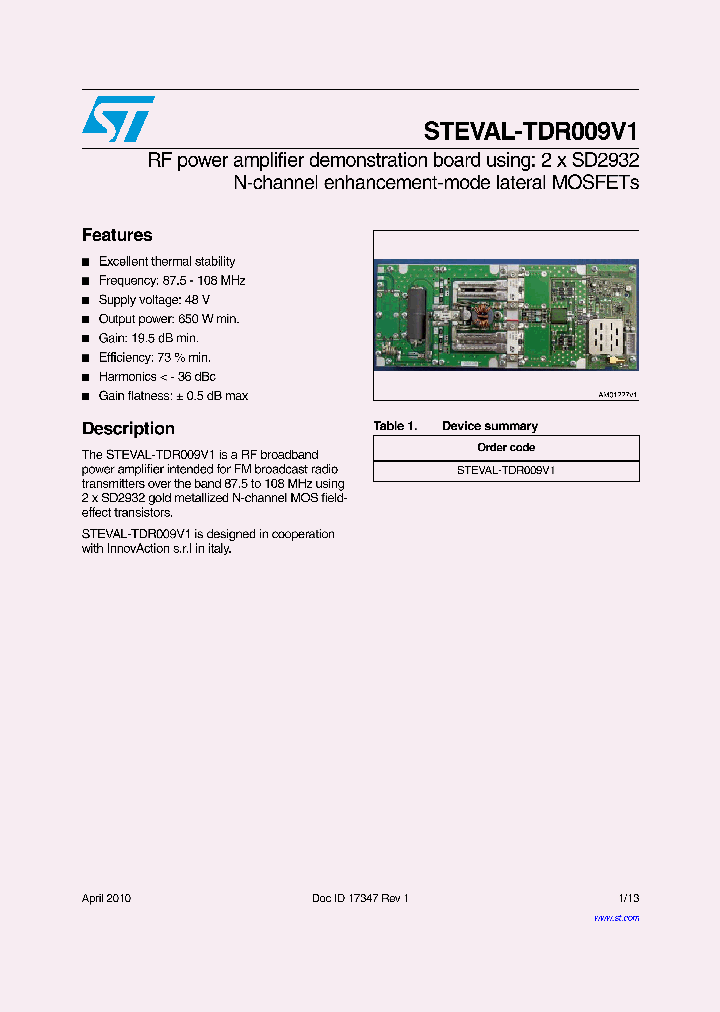 STEVAL-TDR009V1_4799327.PDF Datasheet