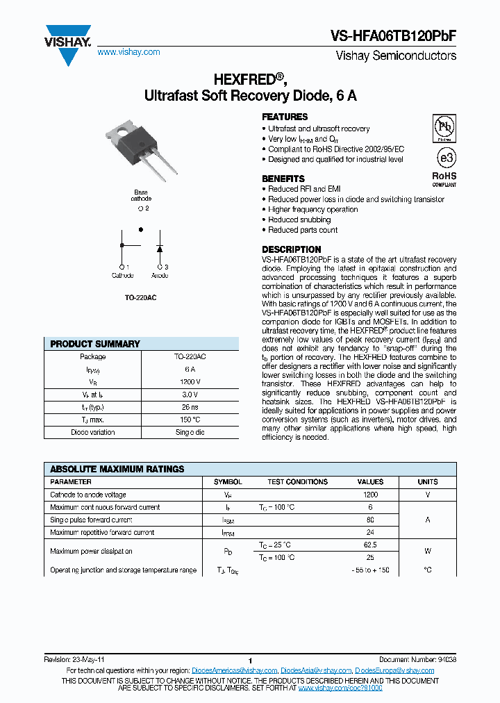 HFA06TB120PBF11_4869315.PDF Datasheet Download --- IC-ON-LINE