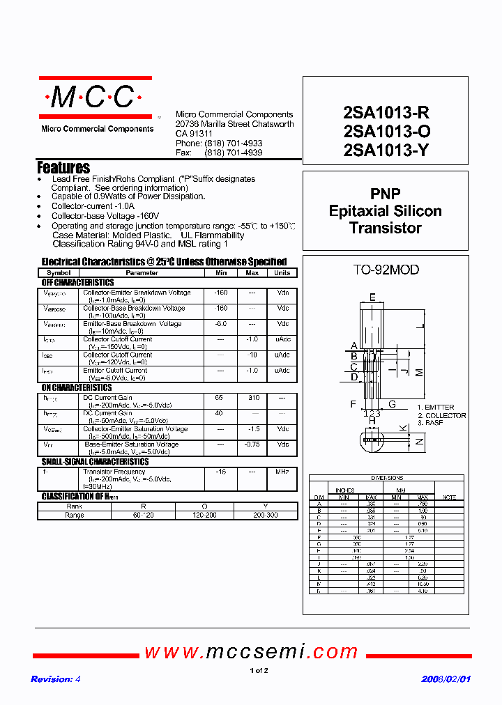2SA1013-O_4880025.PDF Datasheet Download --- IC-ON-LINE