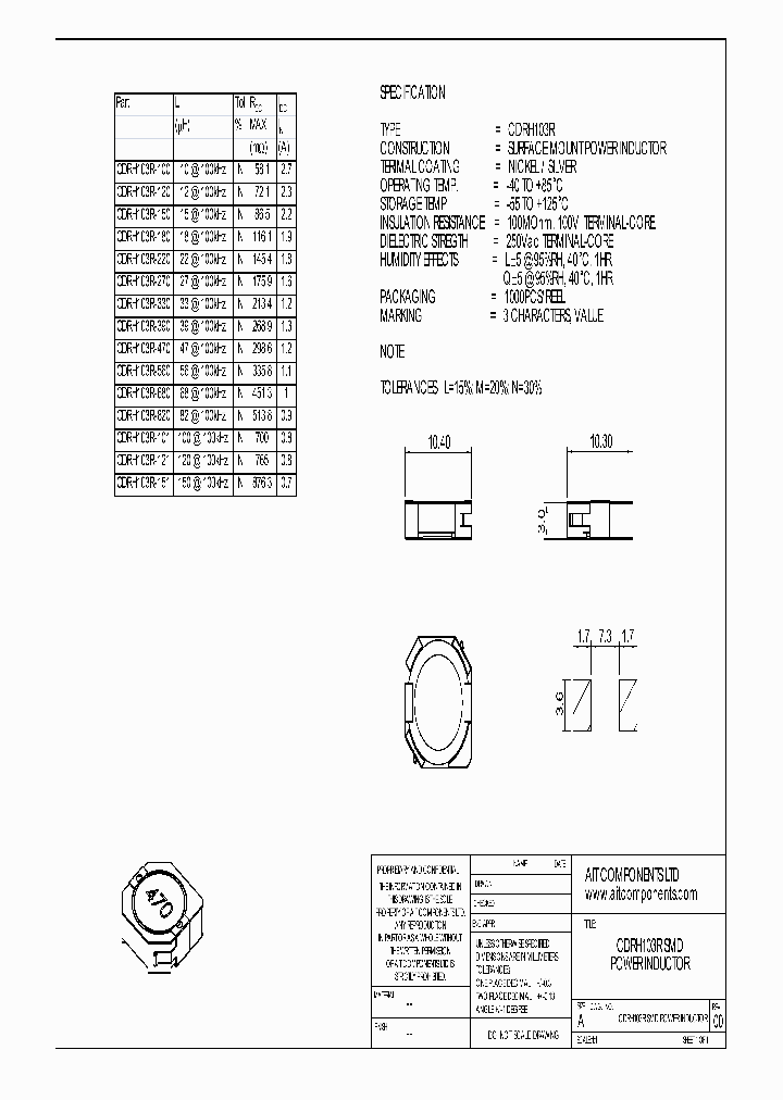 CDRH103R-180_4914999.PDF Datasheet