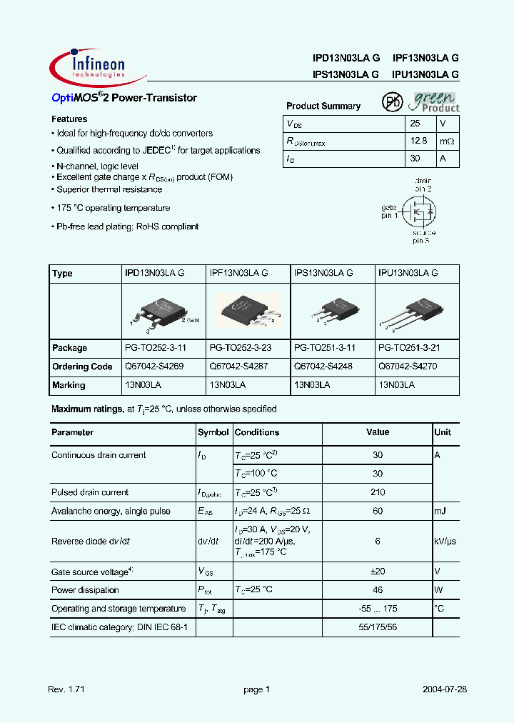 IPS13N03LA_5135976.PDF Datasheet