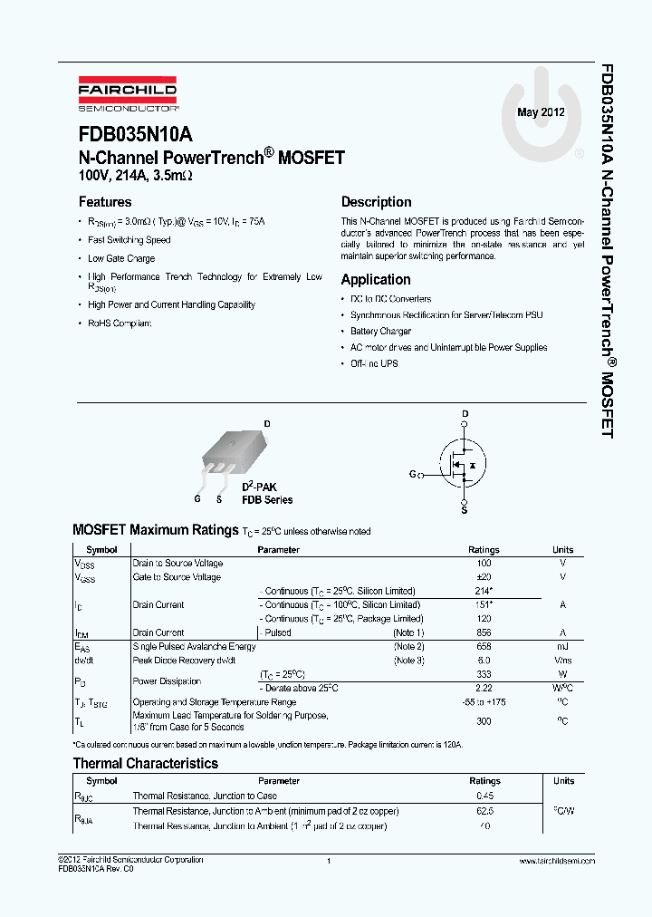 FDB035N10A_5194701.PDF Datasheet