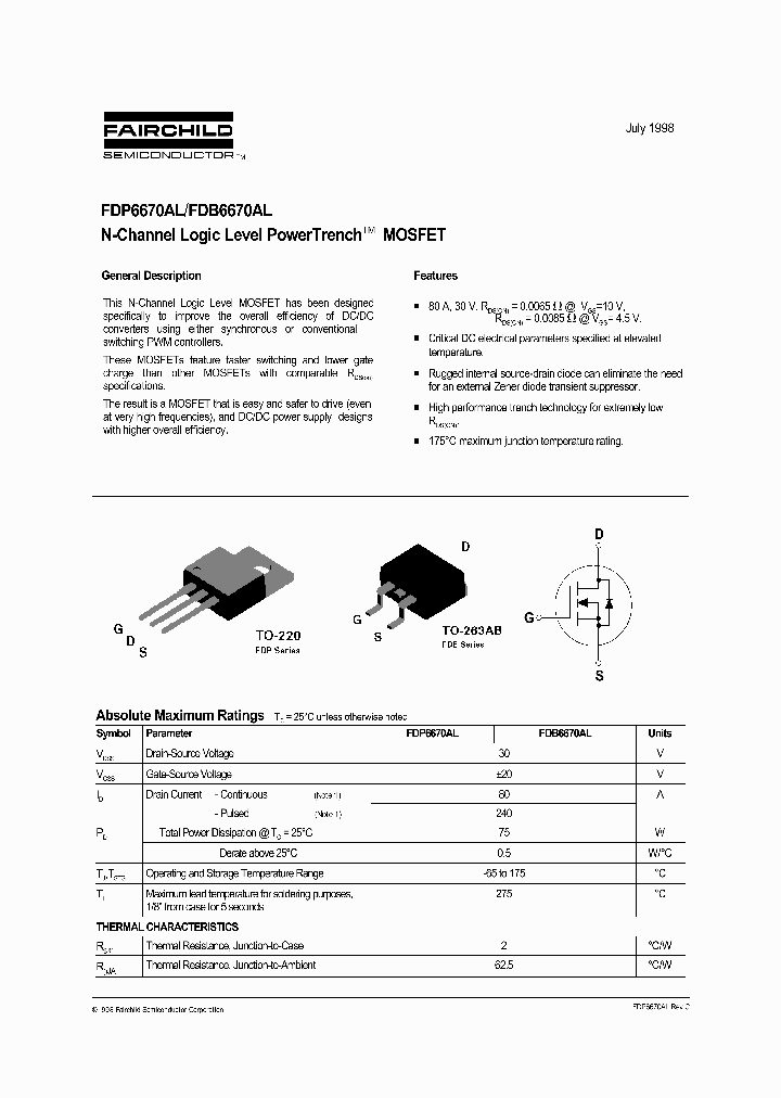 FDB6670AL_5298070.PDF Datasheet