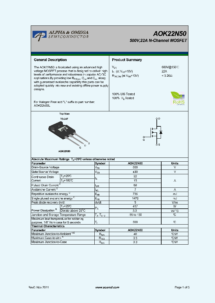 AOK22N50_5327316.PDF Datasheet