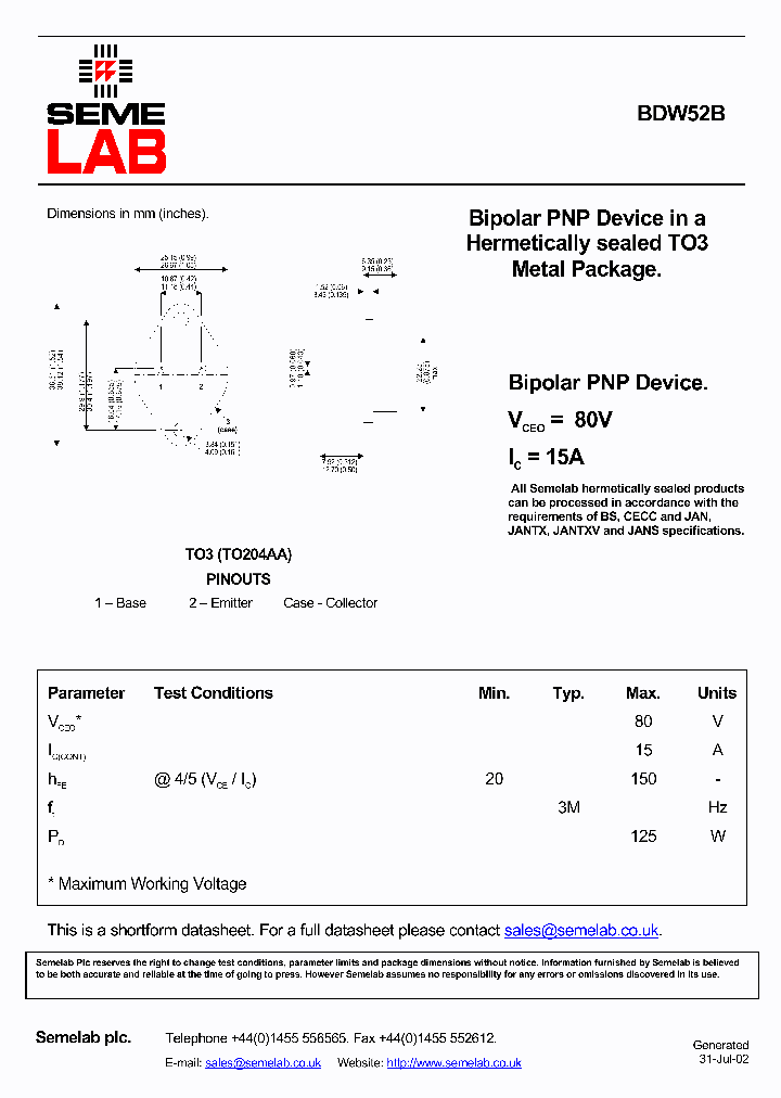 BDW52B_5360498.PDF Datasheet