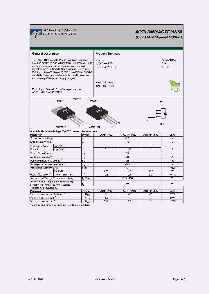 AOTF11N60_5395616.PDF Datasheet