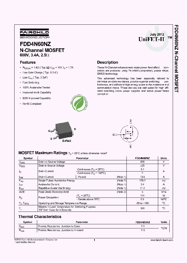 FDD4N60NZ12_5402506.PDF Datasheet