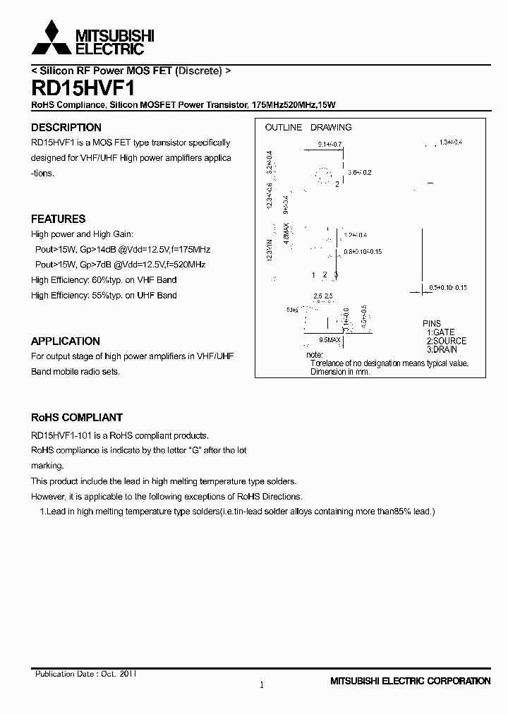 RD15HVF1_5406562.PDF Datasheet Download --- IC-ON-LINE