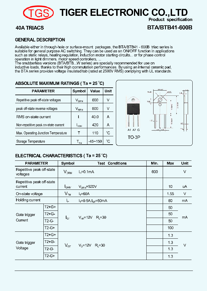 Распайка симистора вта 41600 BTA41-600B_5425635.PDF Datasheet Download --- IC-ON-LINE