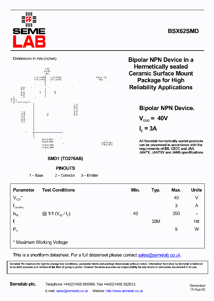 BSX62SMD_5431226.PDF Datasheet