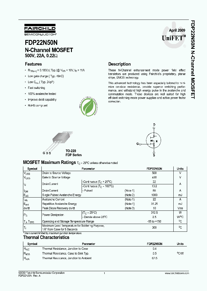 FDP22N50N_5503092.PDF Datasheet