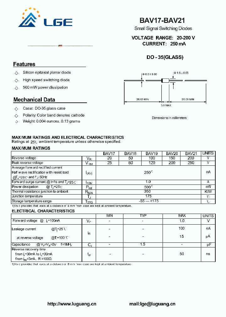 BAV18_5526013.PDF Datasheet Download --- IC-ON-LINE