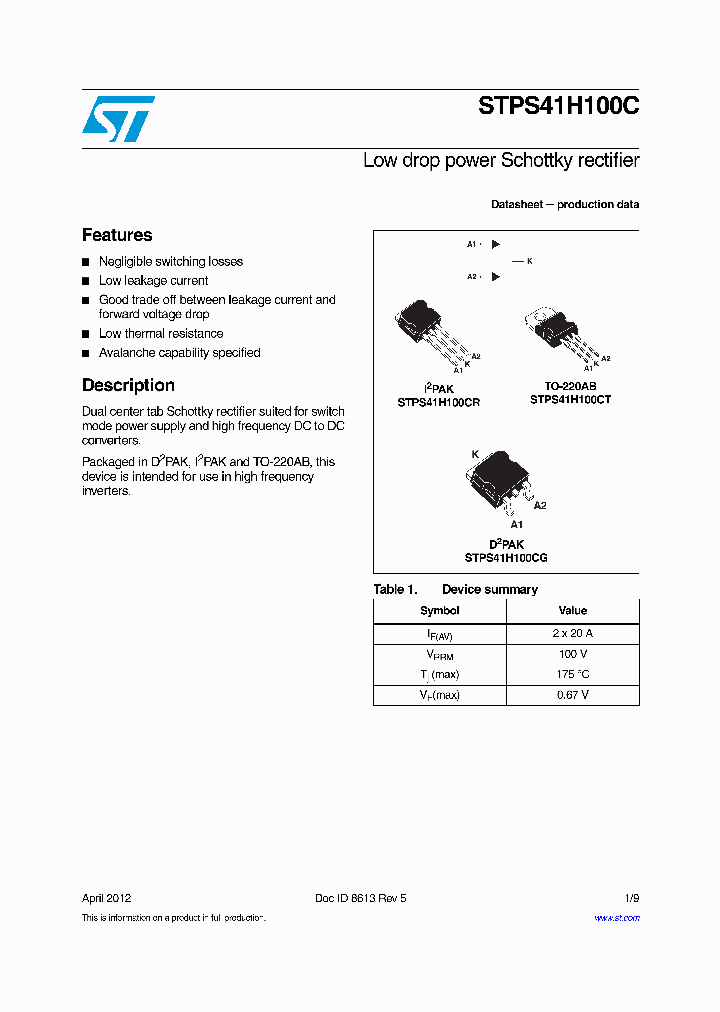 STPS41H100C12_5527129.PDF Datasheet