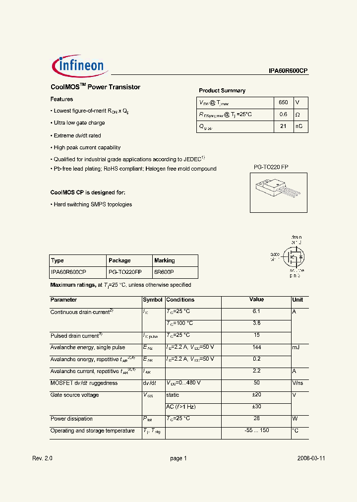 IPA60R600CP_5699638.PDF Datasheet