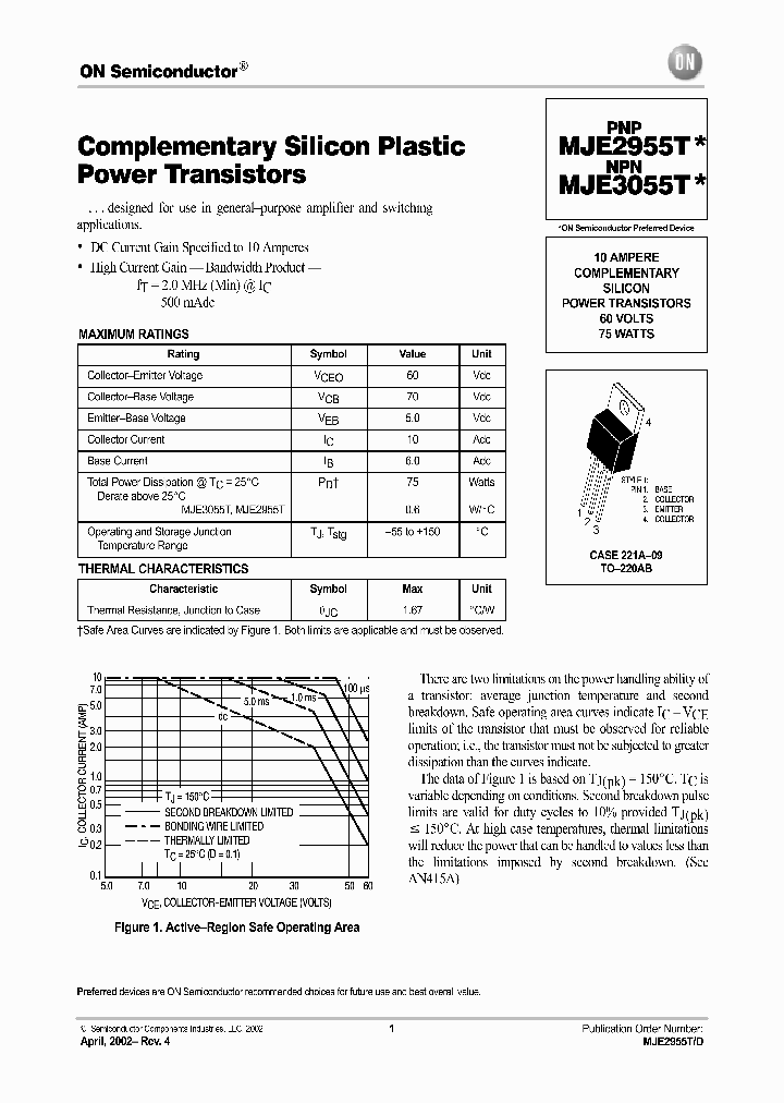 MJE2955T-D_5708805.PDF Datasheet Download --- IC-ON-LINE