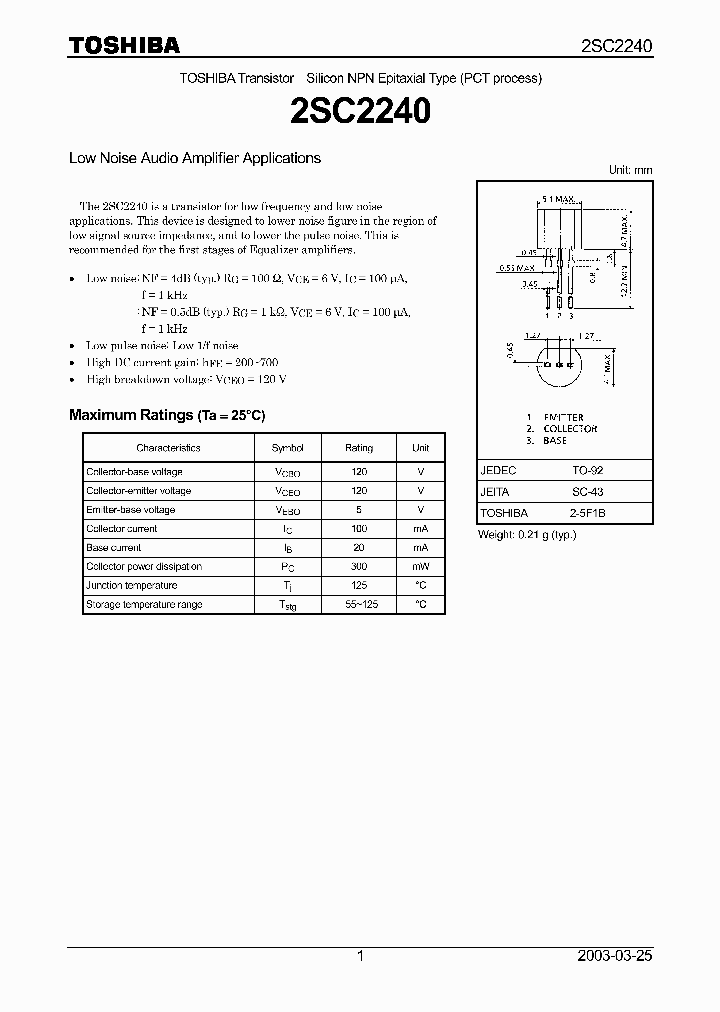 2SC2240_5737307.PDF Datasheet Download --- IC-ON-LINE