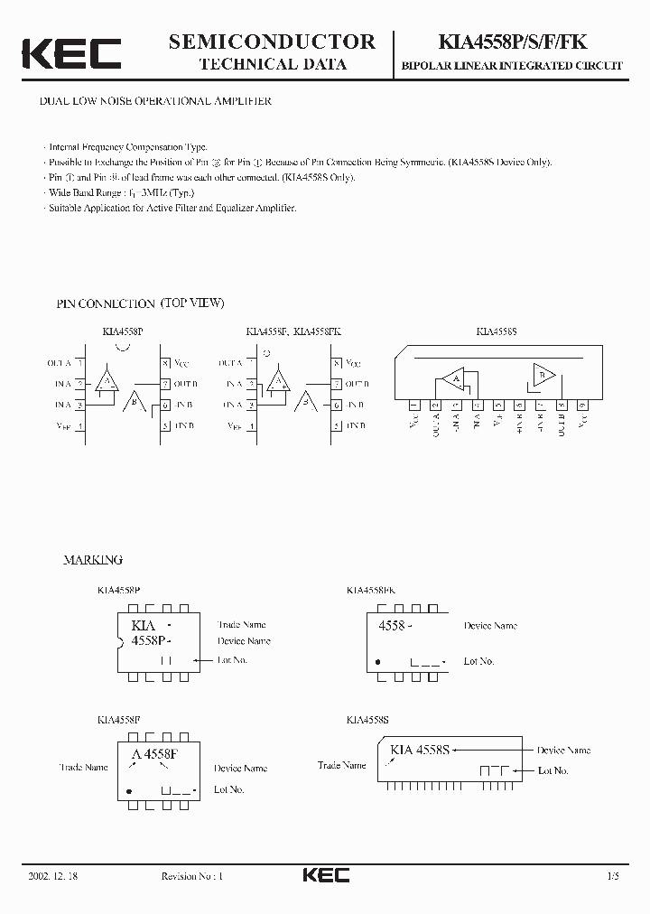 KIA4558S_5744324.PDF Datasheet Download --- IC-ON-LINE