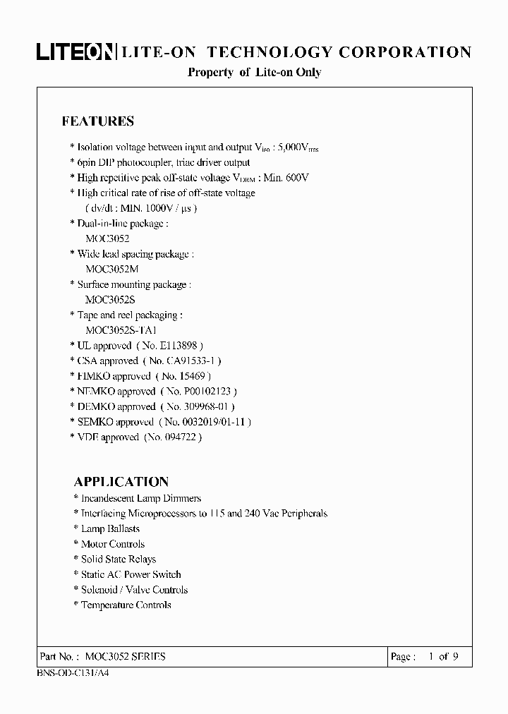 MOC3052_5768484.PDF Datasheet Download --- IC-ON-LINE