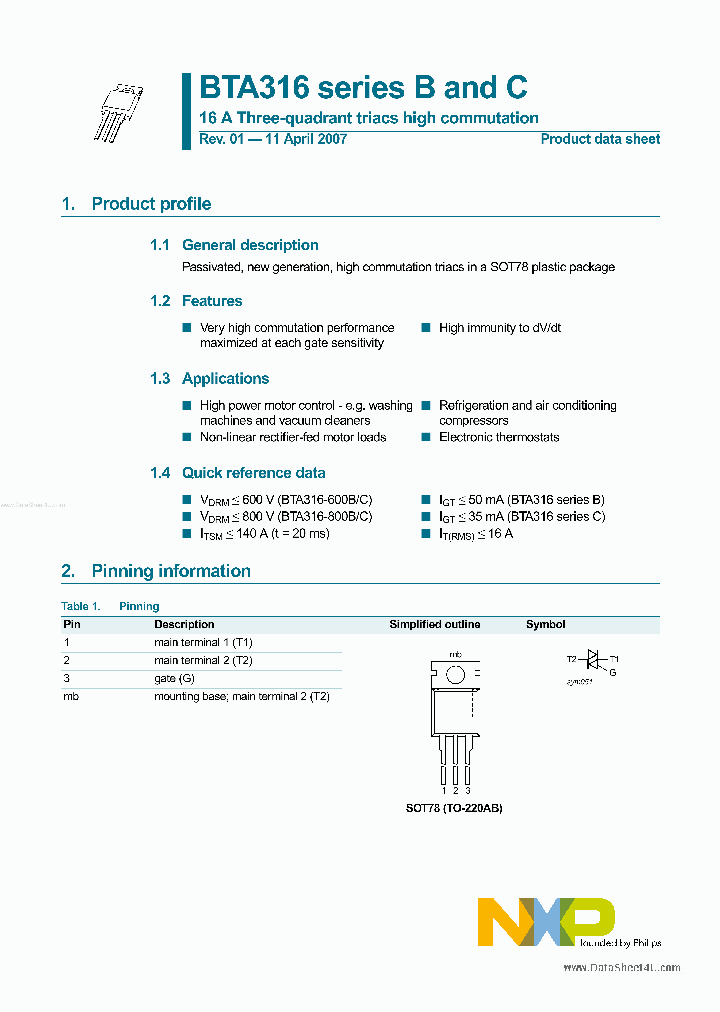 BTA316_5780895.PDF Datasheet Download --- IC-ON-LINE