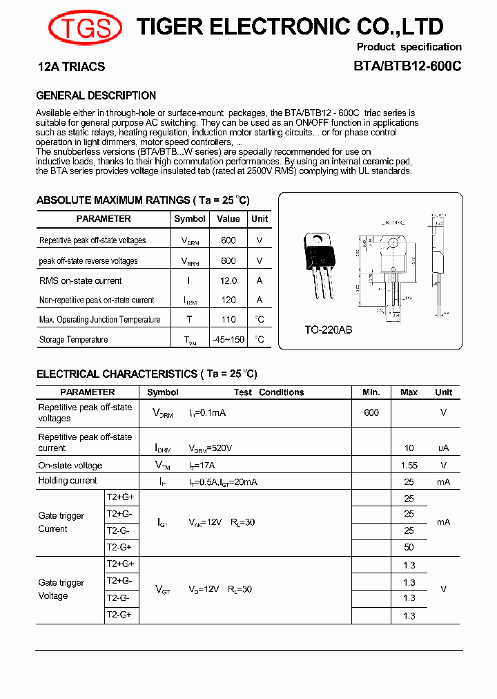 BTA12-600C_5889092.PDF Datasheet Download --- IC-ON-LINE
