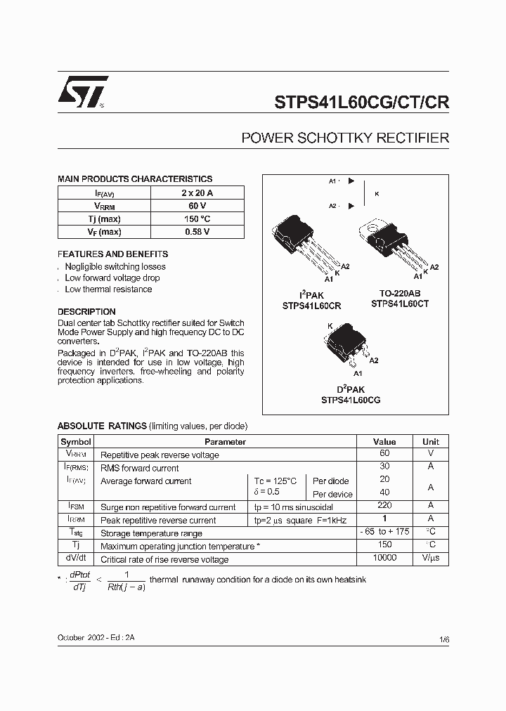 STPS41L60CR_5925371.PDF Datasheet