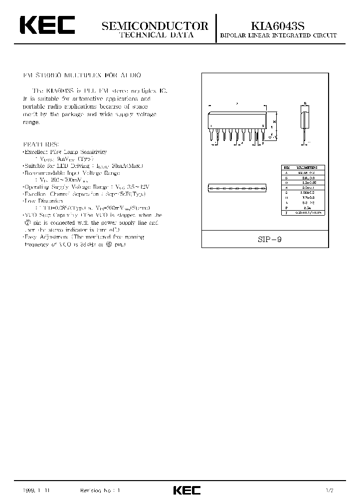 KIA6043S_5957480.PDF Datasheet Download --- IC-ON-LINE