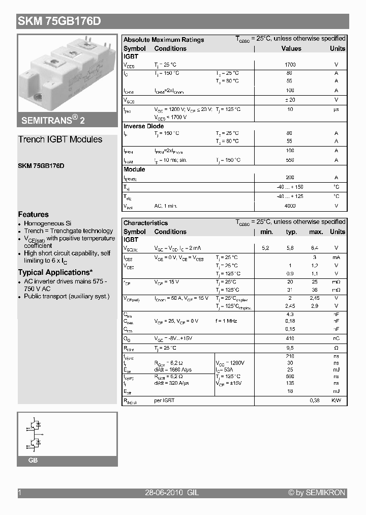 SKM75GB176D10_6009610.PDF Datasheet