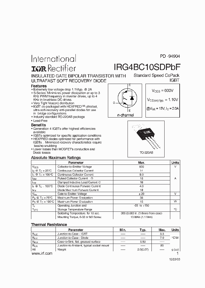 IRG4BC10SDPBF_6016230.PDF Datasheet