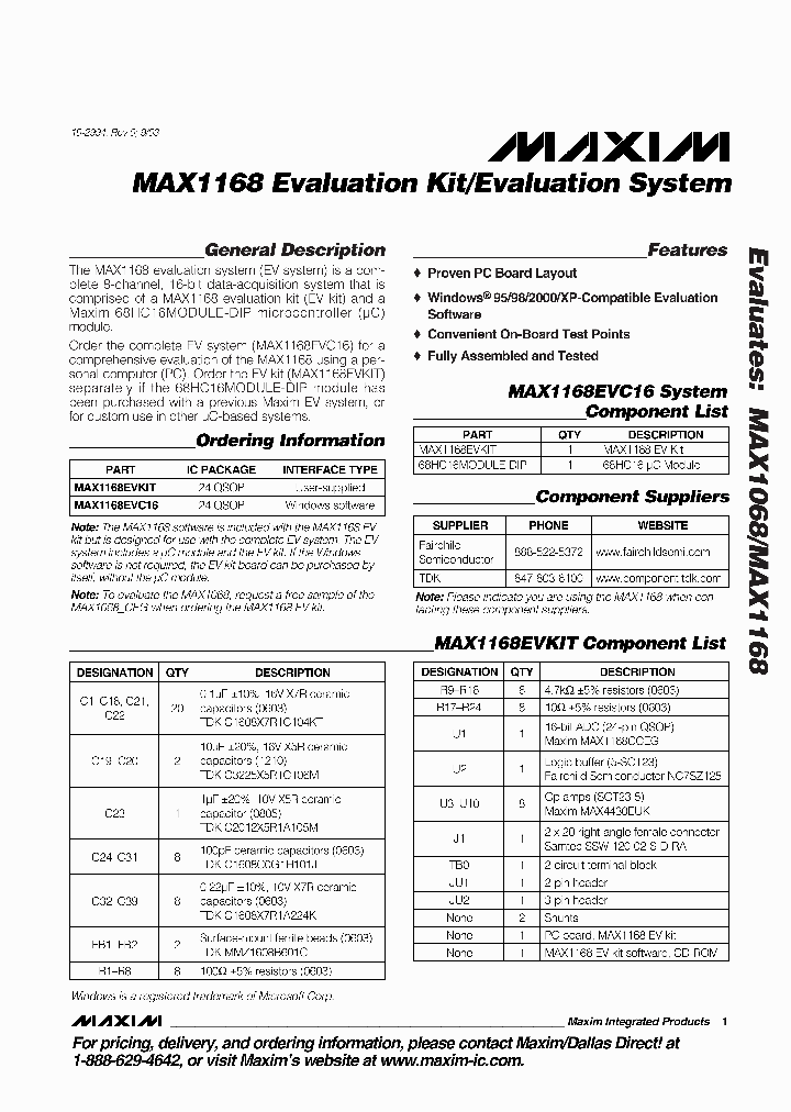 MAX1168EVC16_6061320.PDF Datasheet