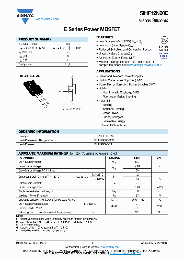 SIHF12N60E_6148730.PDF Datasheet