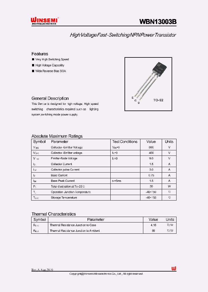 WBN13003B_6170601.PDF Datasheet