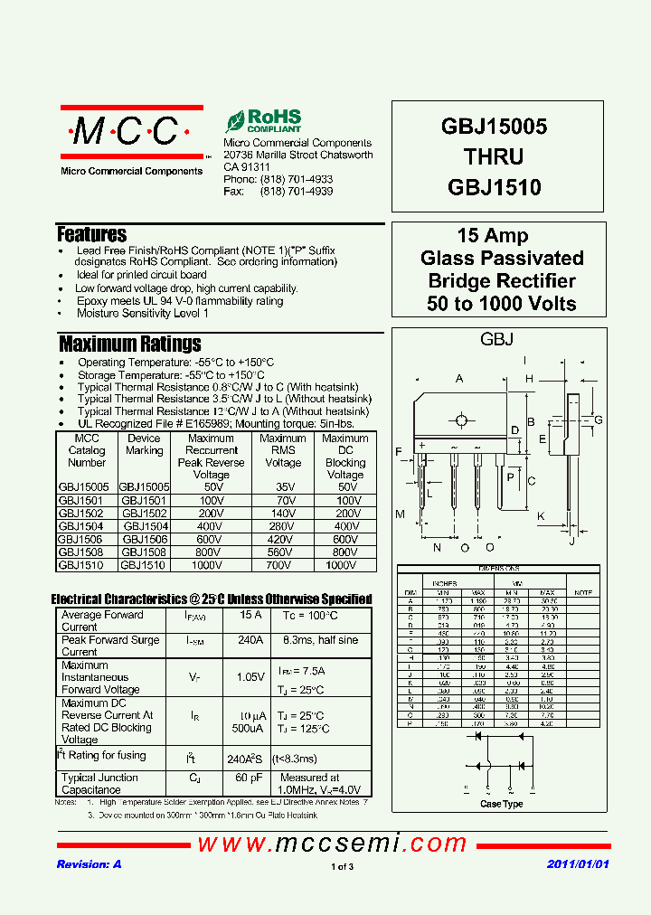 GBJ1500511_6184330.PDF Datasheet Download --- IC-ON-LINE