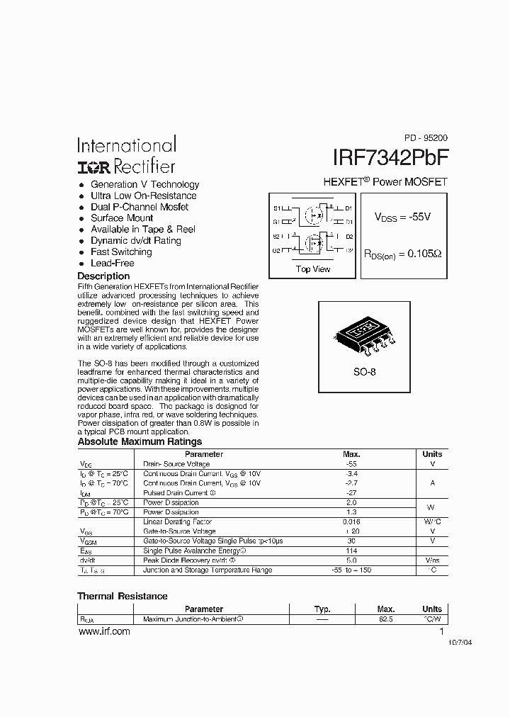 IRF7342PBF_6184697.PDF Datasheet Download --- IC-ON-LINE