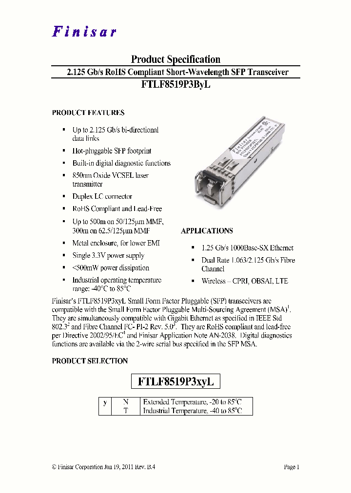 FTLF8519P3BYL_6251157.PDF Datasheet