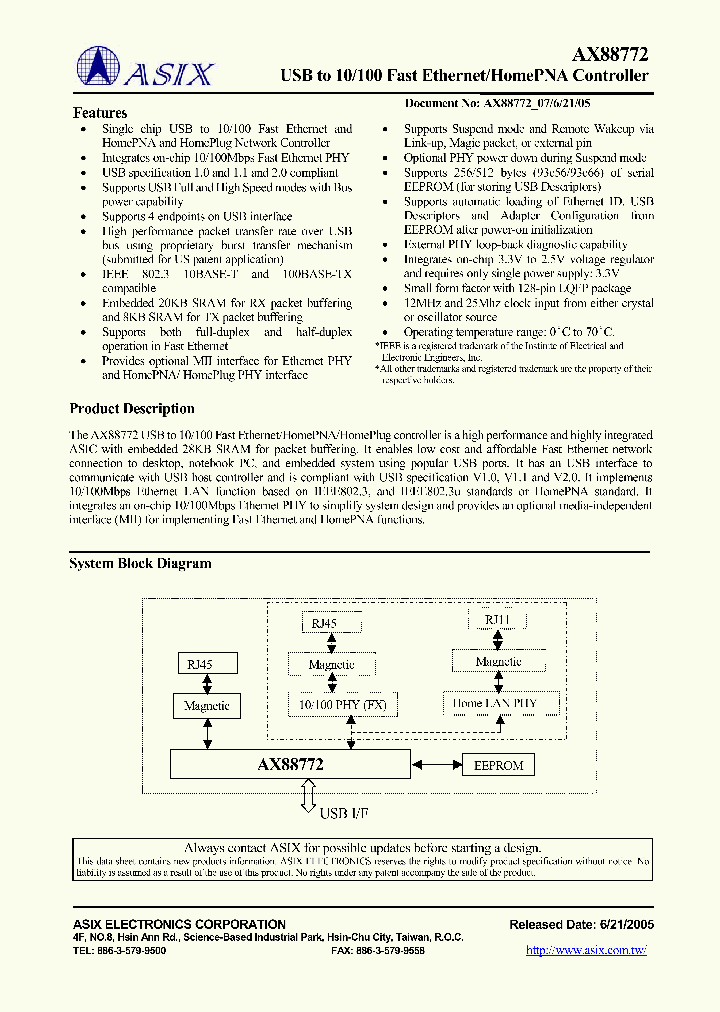 AX88772_6282057.PDF Datasheet Download --- IC-ON-LINE