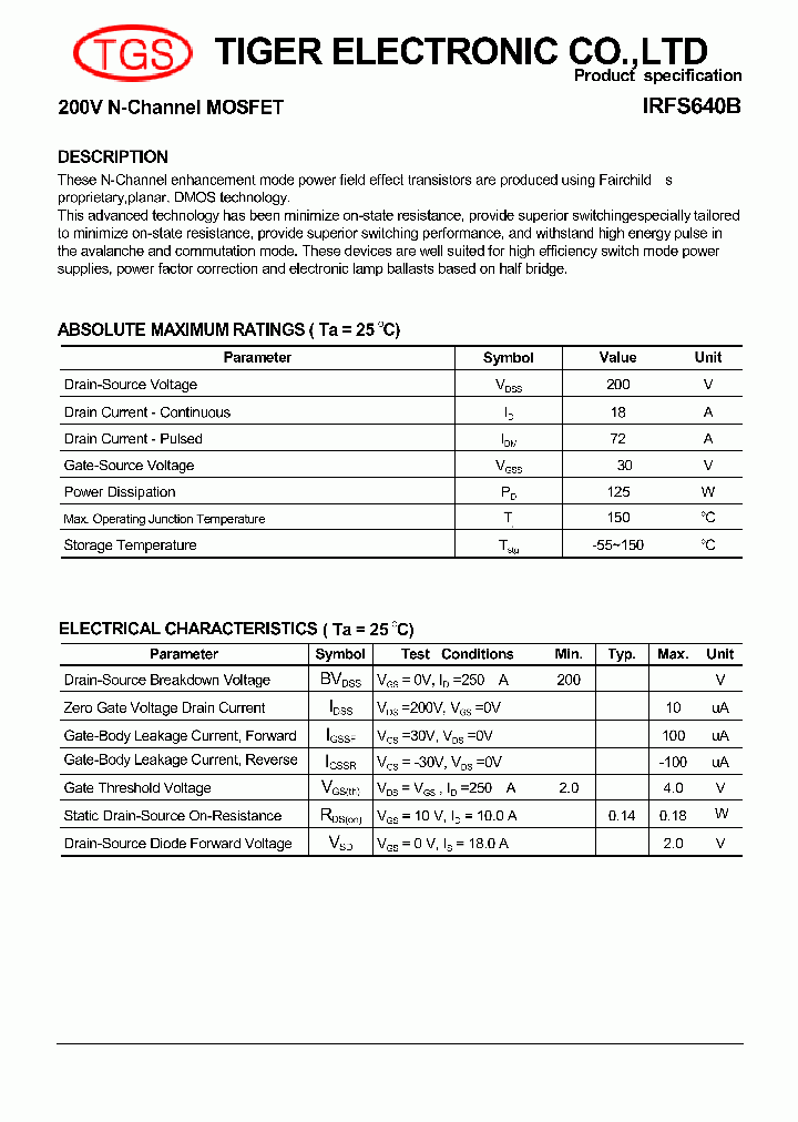 IRFS640B_6294290.PDF Datasheet Download --- IC-ON-LINE