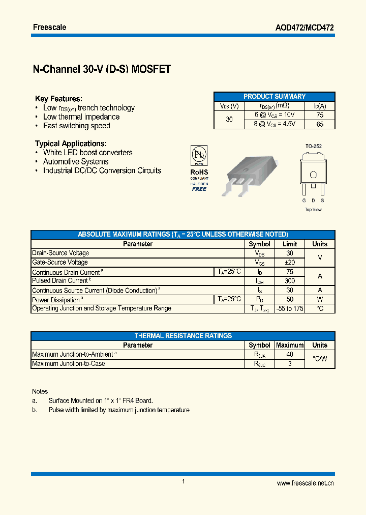 AOD472_6293774.PDF Datasheet Download --- IC-ON-LINE