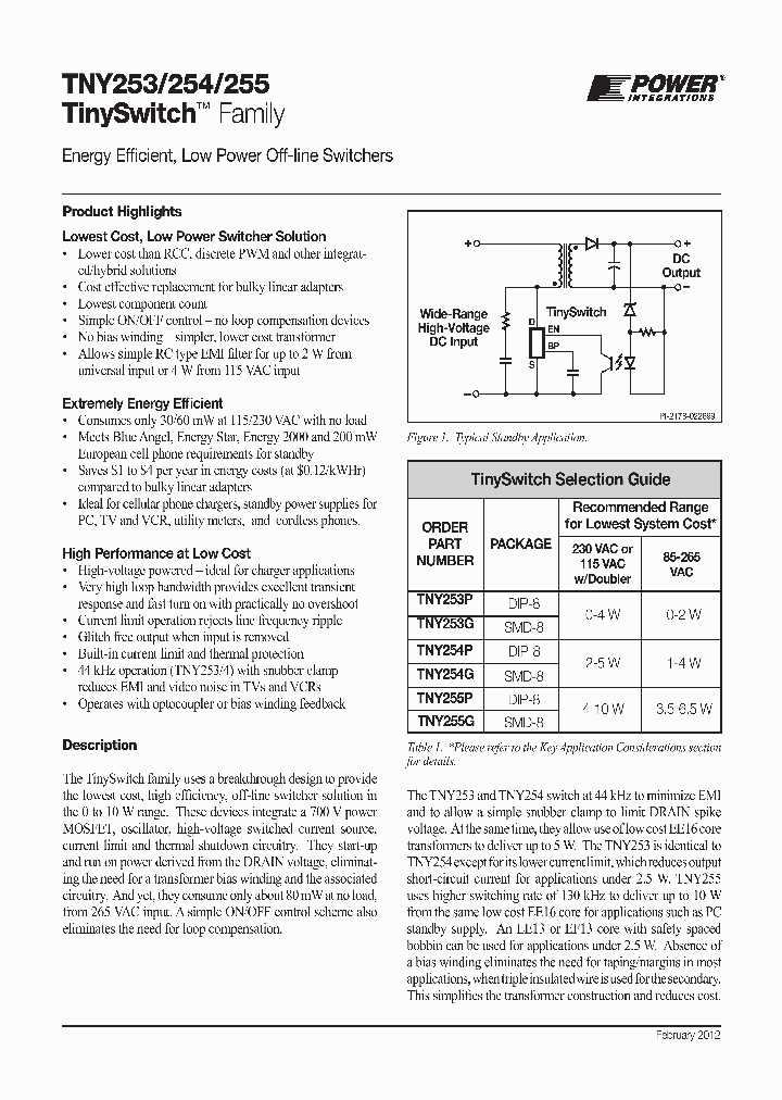 TNY253PN_6301538.PDF Datasheet Download --- IC-ON-LINE