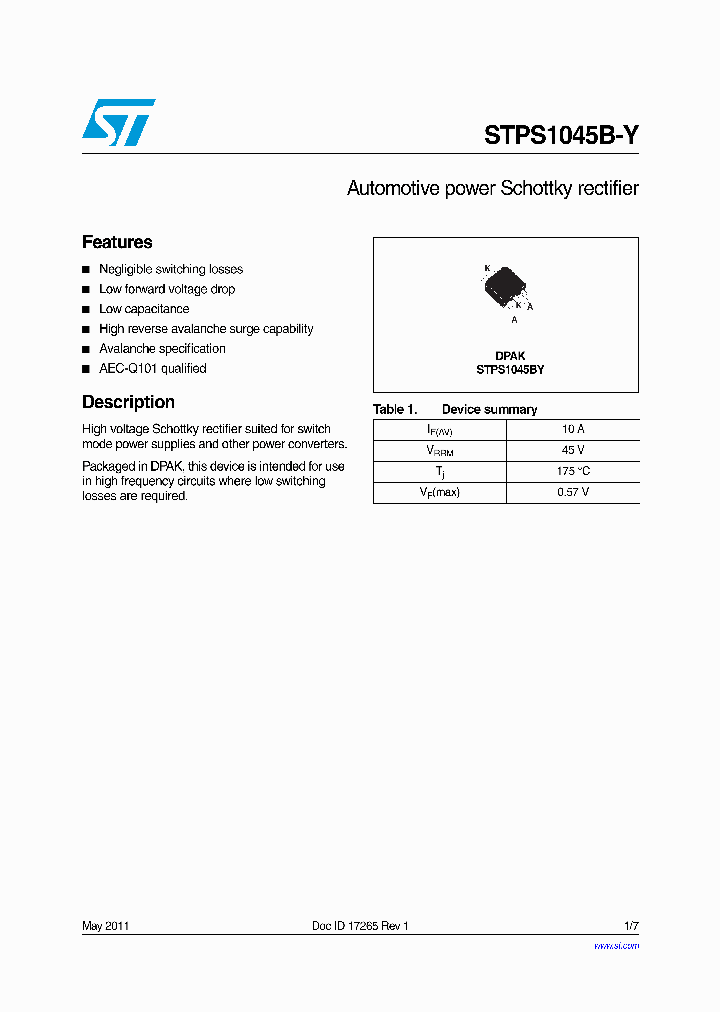 STPS1045B-Y_6336290.PDF Datasheet