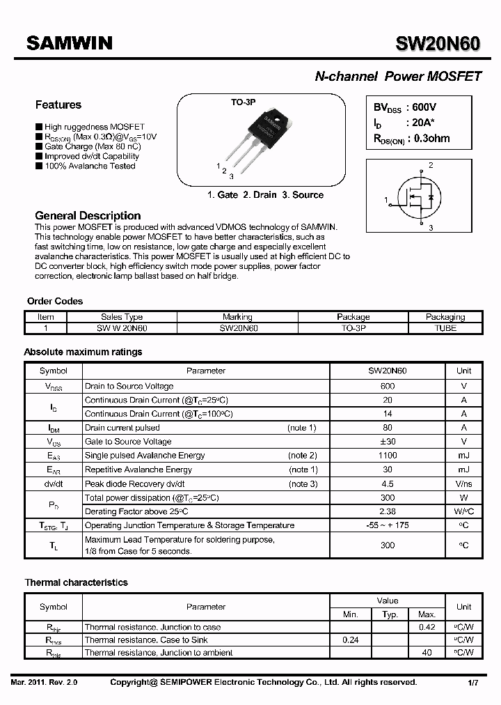 SWW20N60_6408345.PDF Datasheet