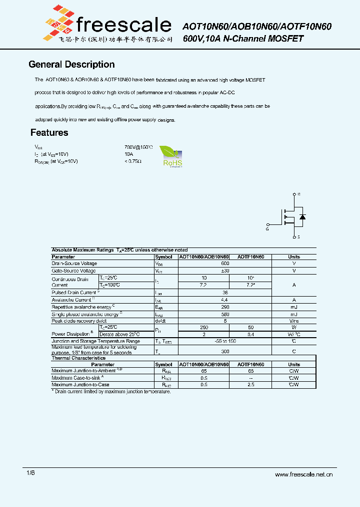 AOT10N60_6447438.PDF Datasheet