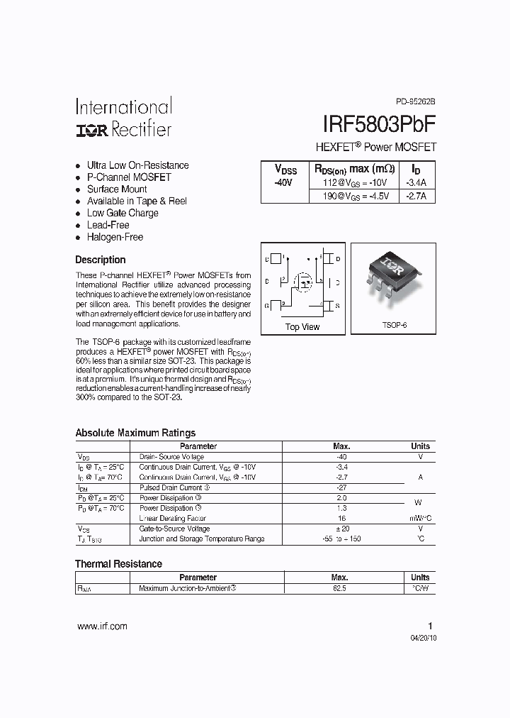 IRF5803TRPBF_6487427.PDF Datasheet