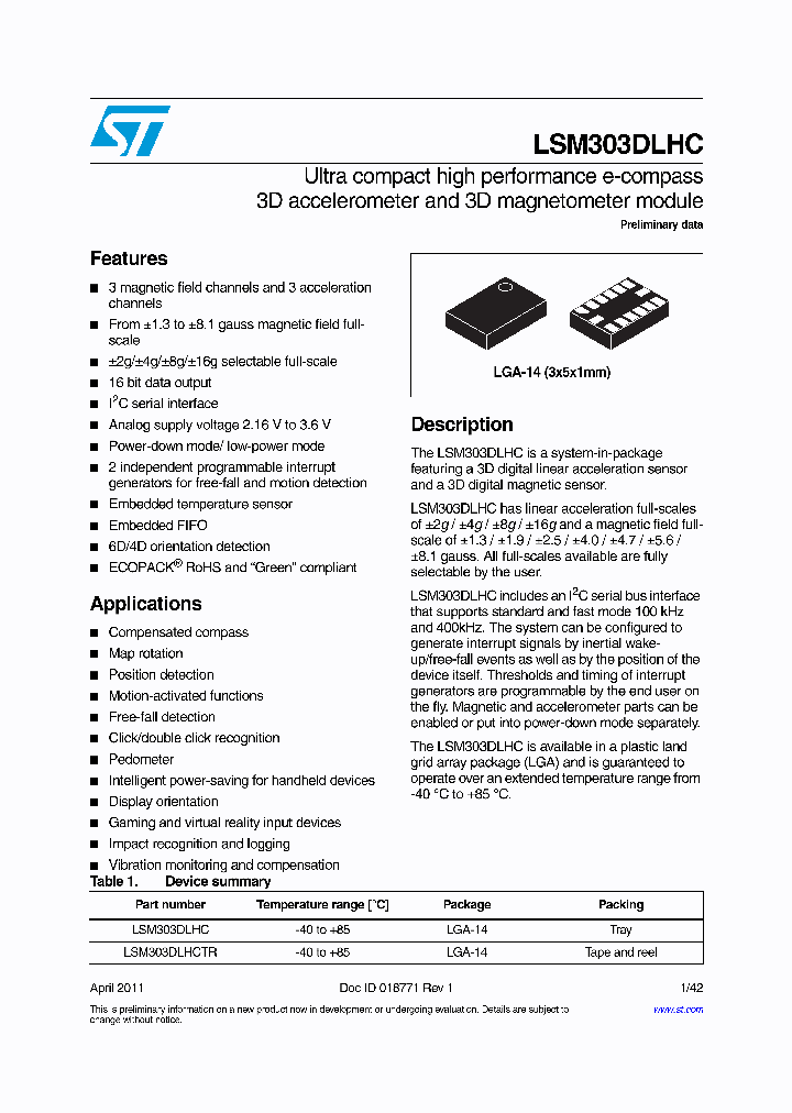 LSM303DLHCTR_6501557.PDF Datasheet