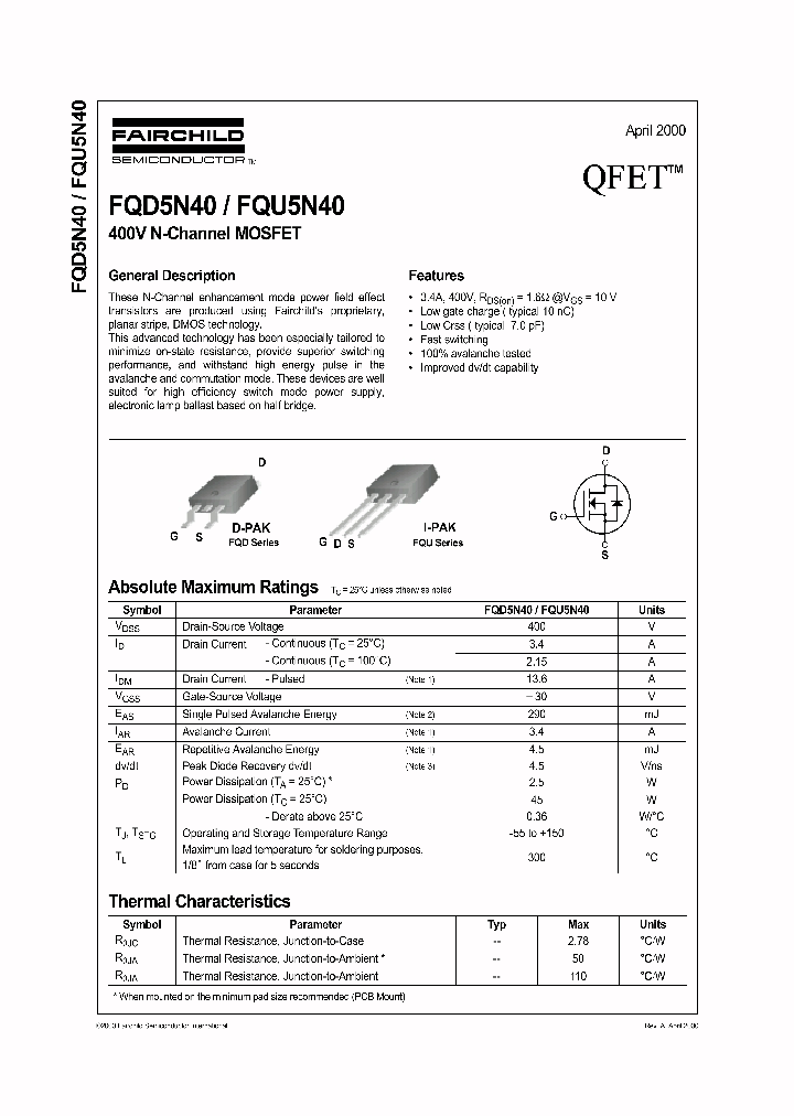 FQU5N40TU_6516086.PDF Datasheet Download --- IC-ON-LINE